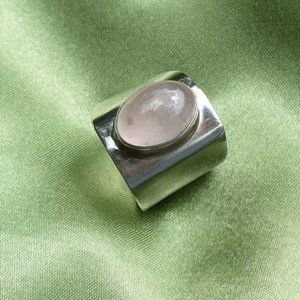 Pink Rose Quartz Sterling Silver Ring Adjustable 8